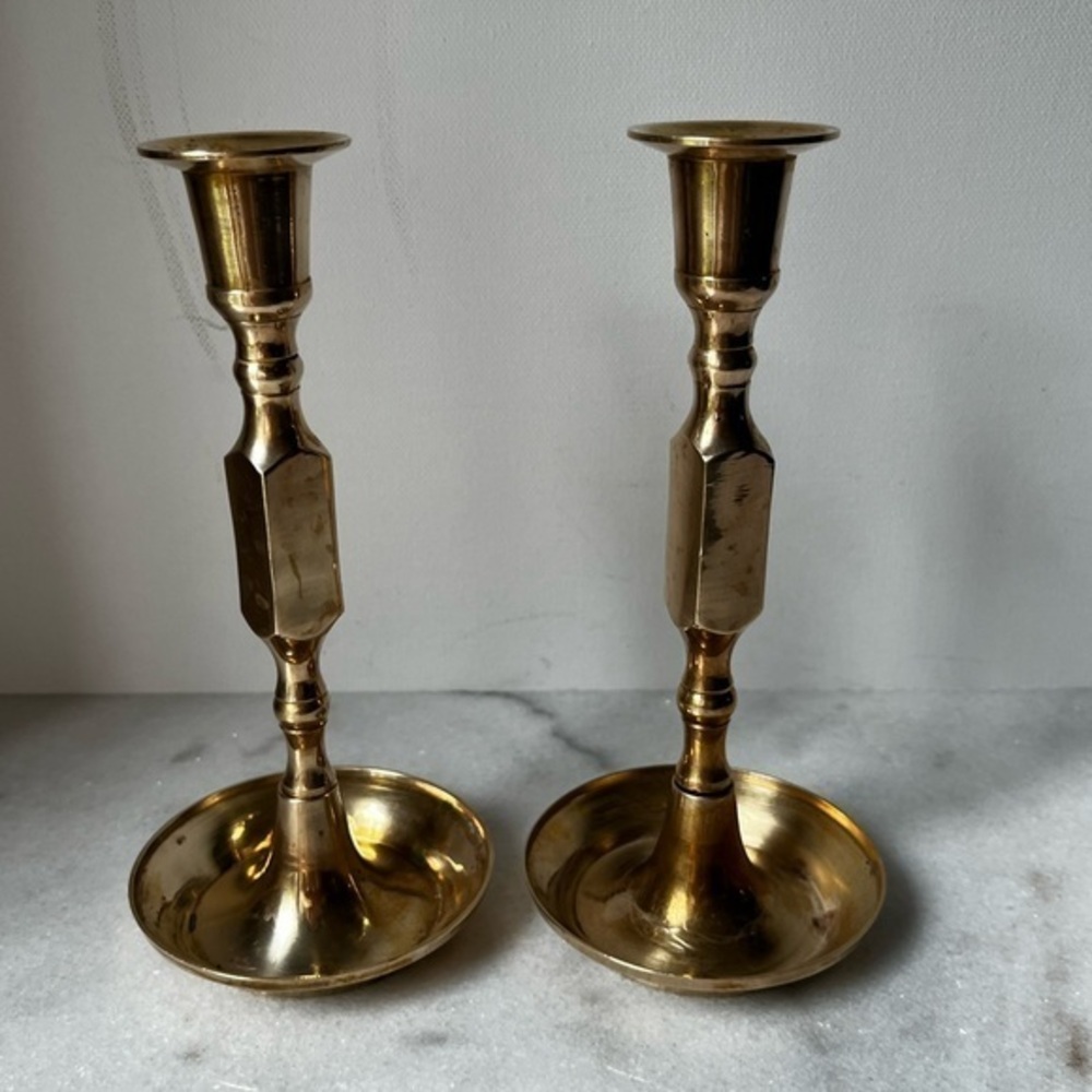 Elegant Gold Brass Candlestick Holders vintage set of 2